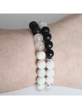Earth Angel Lava Rock Glass Gemstone Beaded Stretch Stacking Bracelet Set of 2